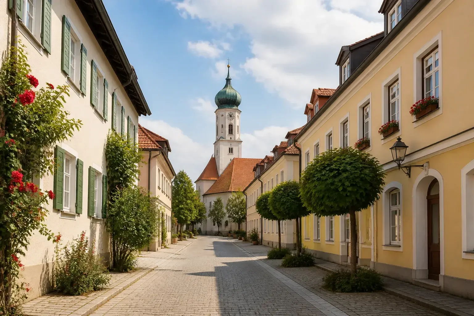 Bayerische Stadtansicht mit ruhiger Atmosphäre in Dachau.