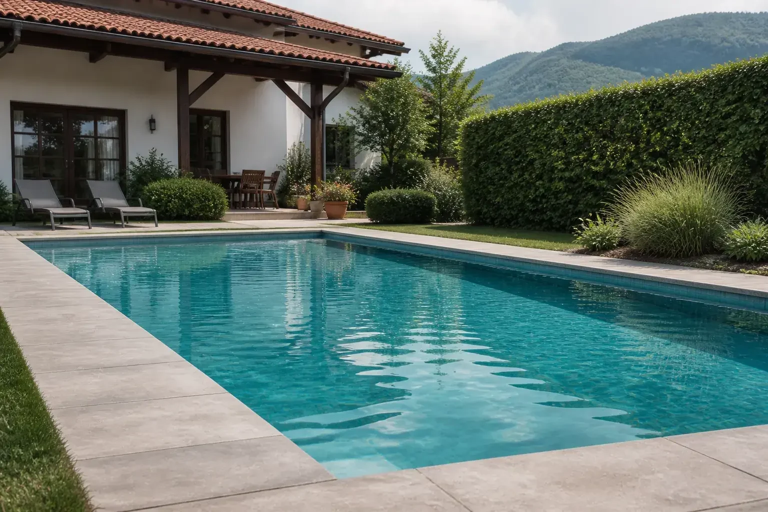 Gut aufbereitetes Poolwasser in einem gepflegten Gartenpool.